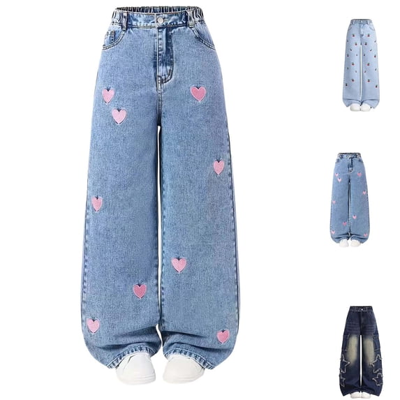 Swuxness Girls Jeans Long Pants Spacious Casual Basic Style Daily Outfit