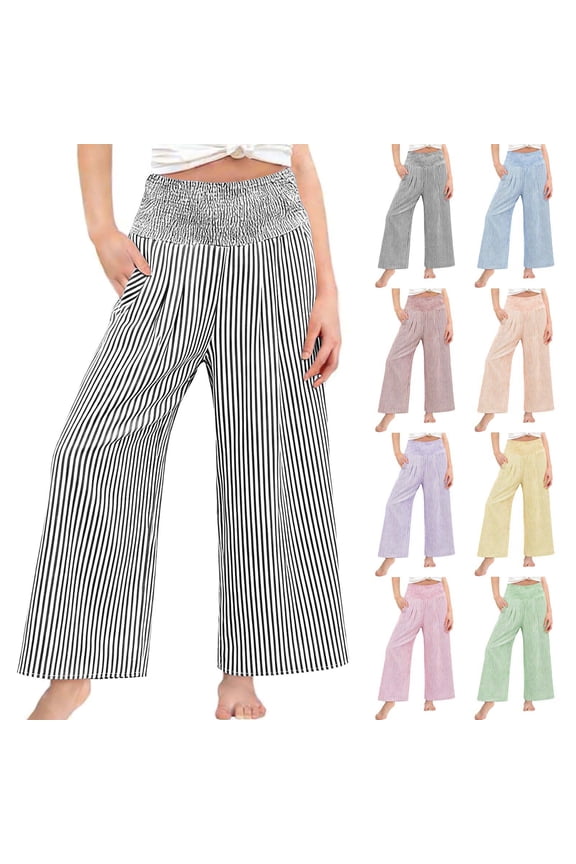 Girls Leisure Long Pants Line Fade Raised Waist Spacious Leg Functional Pocket Wear