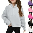 thumbnail image 1 of Swuxness Girls' Long Sleeve Sweatshirts, Toddler Fall Tops, Girls Middle Big Kids Hoodie Half Zip Stand Collar Thumb Hole Sweatshirt Black, 7-8 Years, 1 of 3