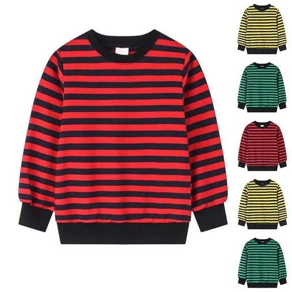 Swuxness Girls' Long Sleeve Sweatshirts, Toddler Fall Tops, Middle Big Girls Crew Neck Loose Striped Color Block Sweatshirt for Kids Red, 9-10 Years