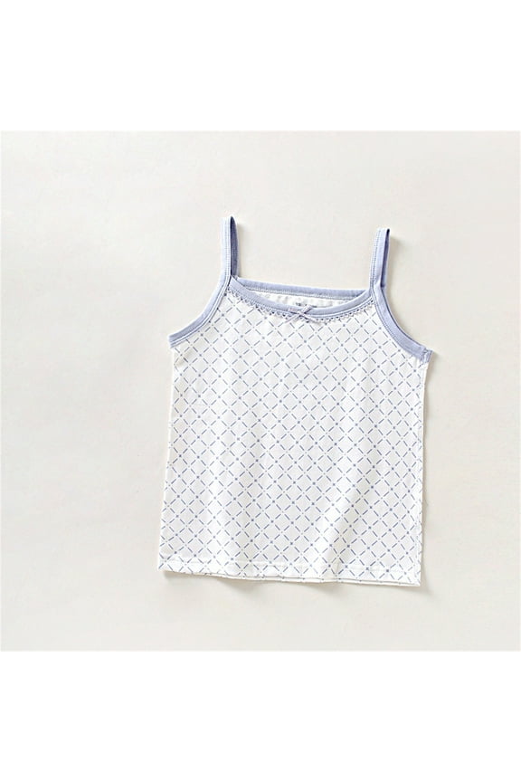 Girls Plaid Print Sleeveless Crew Neck Camisole Top Summer Casual Basic Daily Fashion Top Light Blue, 7-8 Years