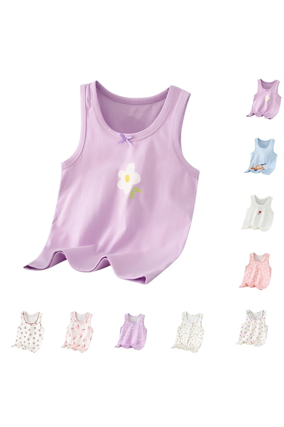 Girls Print Sleeveless Crew Neck Camisole Top Summer Casual Breathable Comfortable Fashion Top White, 7-8 Years