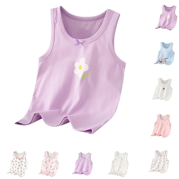 Swuxness Girls Print Sleeveless Crew Neck Camisole Top Summer Casual Breathable Comfortable Tank Pink, 4-5 Years