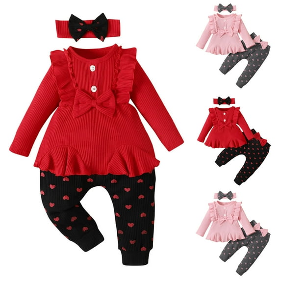 Swuxness Girls' Shirt Sets, Kids Fall Long Sets, Fashion Girls' Casual Long Sleeve Round Neck Collar Botton Solid Long Pants Sets Red, 6 Months