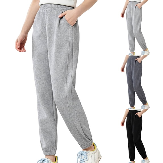 Swuxness Girls Slim Leg Sweatpants Full Length Pants Elastic Waist Pocket Fall Sports Casual Wear