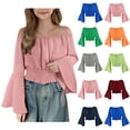 thumbnail image 1 of Swuxness Girls Solid Color Crew Neck Long Sleeve Waist Tops Casual Summer Comfortable Blouse Shirts Blue 5-6 Years, 1 of 5