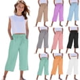 thumbnail image 1 of Swuxness Girls Straight-Leg Full Length Pants Pocket Solid Color Thin Loose Casual Summer Wear, 1 of 4