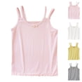 thumbnail image 1 of Swuxness Girls Solid Color Thin Strap Sleeveless Crew Neck Camisole Top Breathable Daily Top Pink, 13-14 Years, 1 of 5