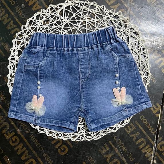 Swuxness Girls Shorts Jeans Pants Solid Color Summer Casual Loose Comfortable Basic Wear