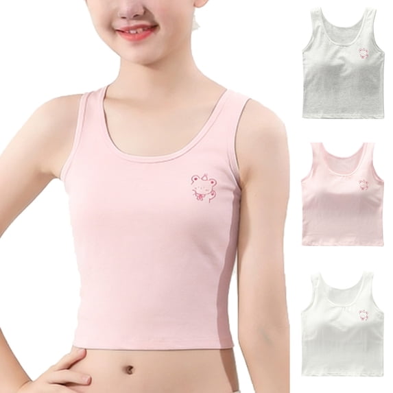 Swuxness Girls Training Bras Long Length Layering Crop Cami Tank Top Wireless Lightly Padded Soft Breathable Stretchy