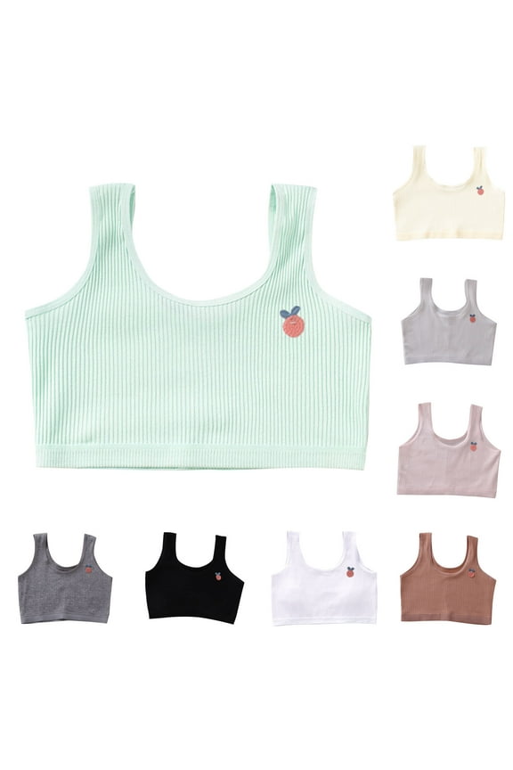 Girls Training Bras Sports Crop Cami Tank Top Bralette Soft Padded Breathable Stretchy Supportive