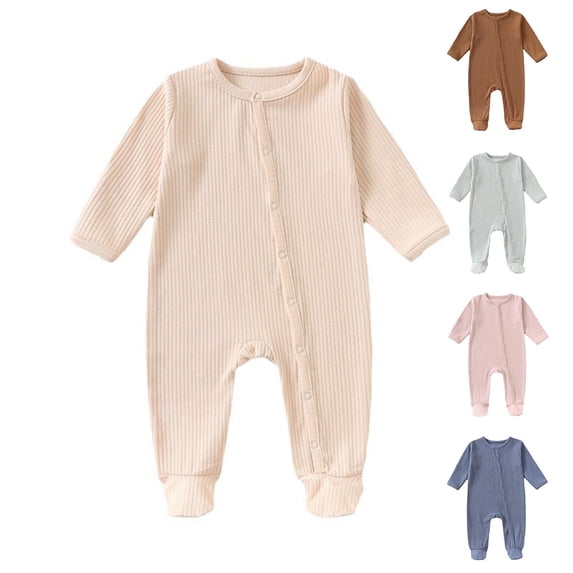 Swuxness Kids Newborn Long Sleeve Footed Rompers Solid Color Casual Lightweight Full Length Stylish