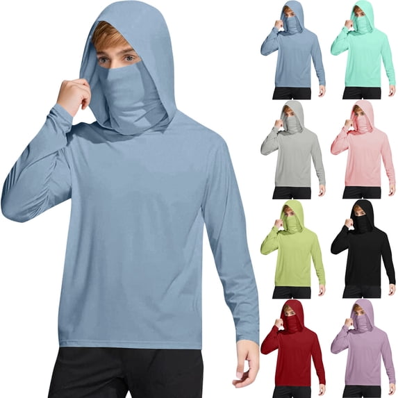 Swuxness Kids Toddler Solid Color Long Sleeve Hooded Tops with Sun Protection Summer Breathable Shirts Black 14-15 Years