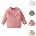 thumbnail image 1 of Swuxness Little Girls' Long Sleeve Sweatshirts, Toddler Winter Tops , Girls Solid Color Pullover Round Neck Lace Casual Sweatshirt for Kids White, 3-6 Months, 1 of 5