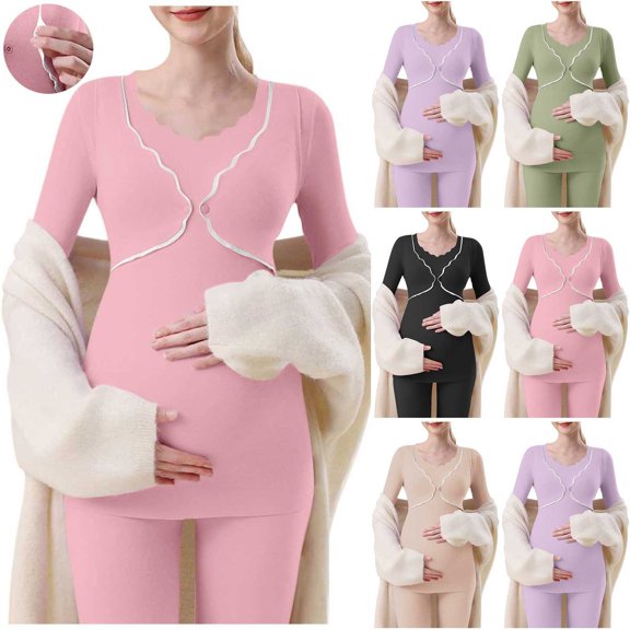 Swuxness Maternity Casual Long Sleeve Top, Spring and Summer Pregnant Blouse, Womens Solid Color V Neck Comfortable Soft Lightweight Warm Shirts with Built In Pads Green, L