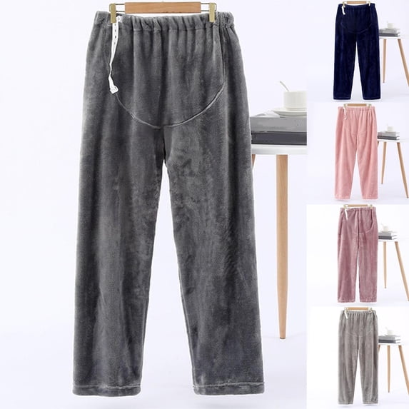 Swuxness Maternity Fleece Thickened Full Length Pants Fall Pull On Soft Sweatpants with Pockets