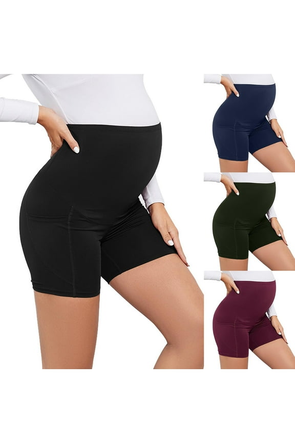 Maternity Leggings Shorts Pants, Pregnant Sports Pants, Women Solid Color High Waisted Active Belly Support Comfortable Fitted Yoga Pants with Pockets Black, M