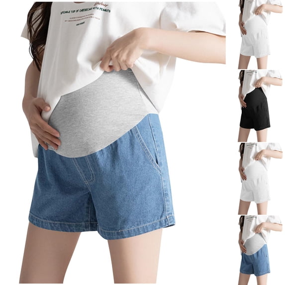 Swuxness Maternity Plus Size Leg Wide Shorts Pants Sports Stretch Support Loose Denim