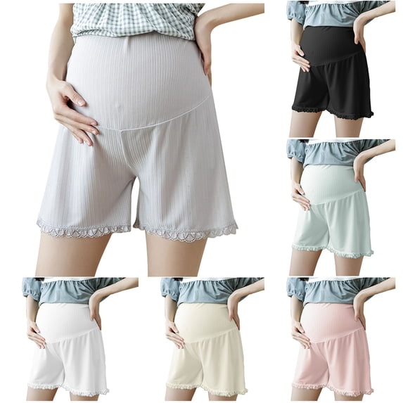 Swuxness Maternity Plus Size Wide Shorts Pants, Pregnant Sports Pants, Women Solid Color Comfortable High Waisted Stretch Belly Support Pants Green, M