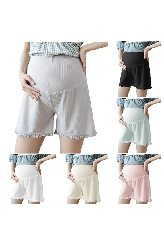 Maternity Plus Size Wide Shorts Pants, Pregnant Sports Pants, Women Solid Color Comfortable High Waisted Stretch Belly Support Pants Pink, M
