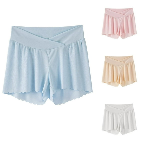 Swuxness Maternity Straight Leg Shorts Pants, Pregnant Sports Pants, Women Solid Color Thin Comfortable Stretch Loose Belly Support Pants Pink, M