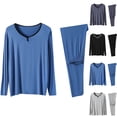 thumbnail image 1 of Swuxness Men 2 Piece Set Pajama Long Sleeve Crew Neck Top Straight Pants Solid Color Warm Homewear, 1 of 4