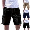 thumbnail image 1 of Swuxness Men Cargo Half Shorts Pants Drawstring Elastic Waist Pockets Mountaineering Attire, 1 of 5
