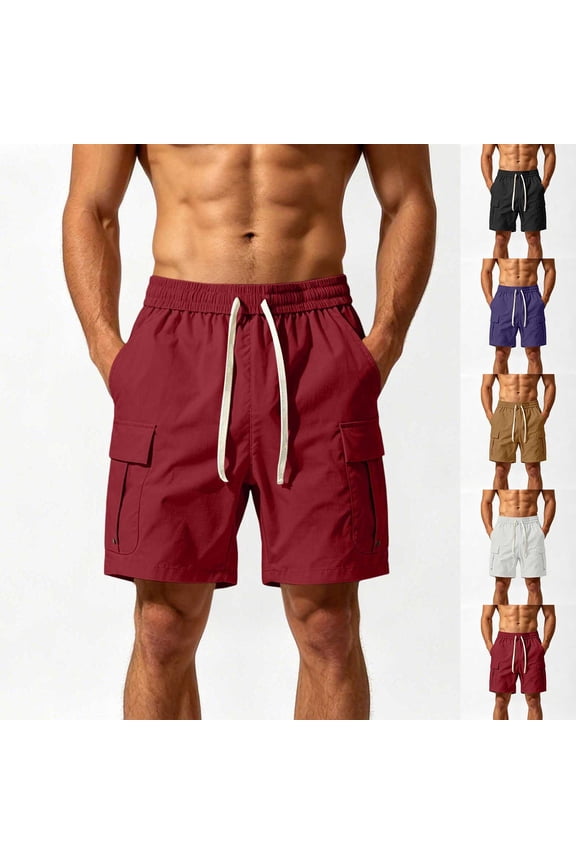 Men Cargo Shorts Pants Pockets Drawstring Elastic Waist Rugged Working Attire