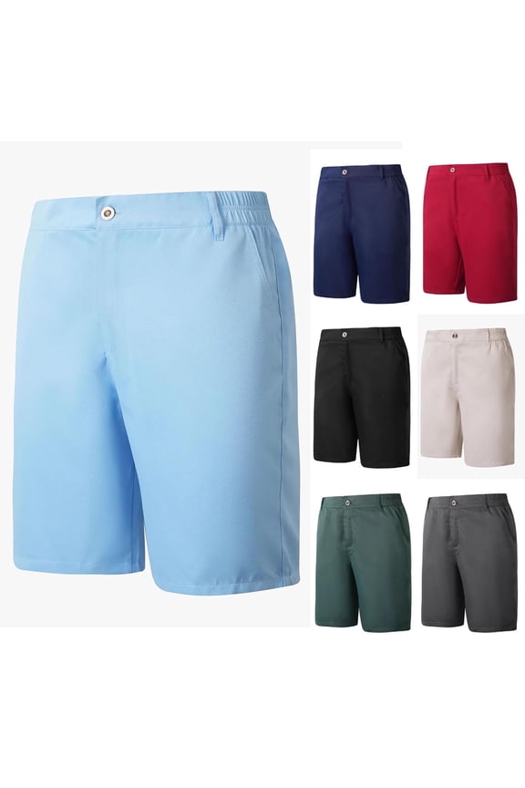 Men Solid Color Casual Elastic Waist Button Zipper Pocket Suits Pants Short Lightweight Breathable