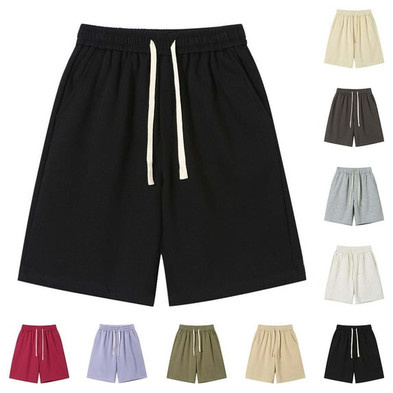 Swuxness Men and Women Big Men Solid Color Loose Drawstring Pocket Pants Short Sports Running