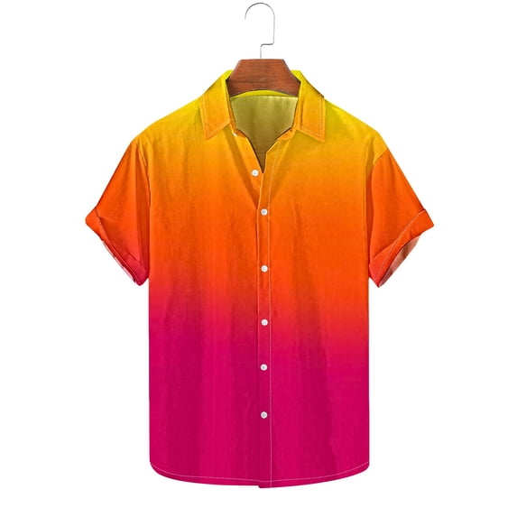 Swuxness Men's Casual Summer Short Sleeve Print Turndown Collar Button Down Comfortable Shirt