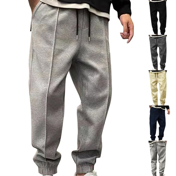 Swuxness Men's Jogger Long Sweatpants Solid Color Drawstring Elastic Waist Stretch Sweat Track