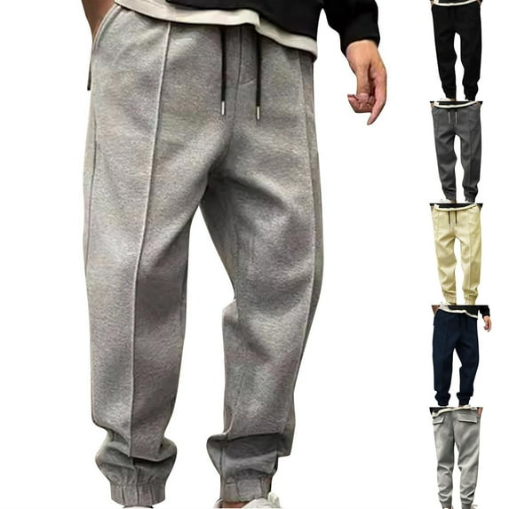 Swuxness Men's Jogger Long Sweatpants Solid Color Drawstring Elastic Waist Stretch Sweat Track