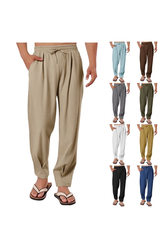 Men's Joggers Solid Color Loose Elastic Waist Long Sweatpants with Drawstring Pocket