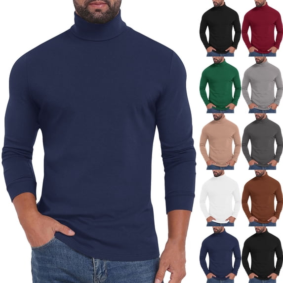 Swuxness Men's Long Sleeve High Neck Shirt Solid Color Slim Base Layer Casual Breathable Sports Top