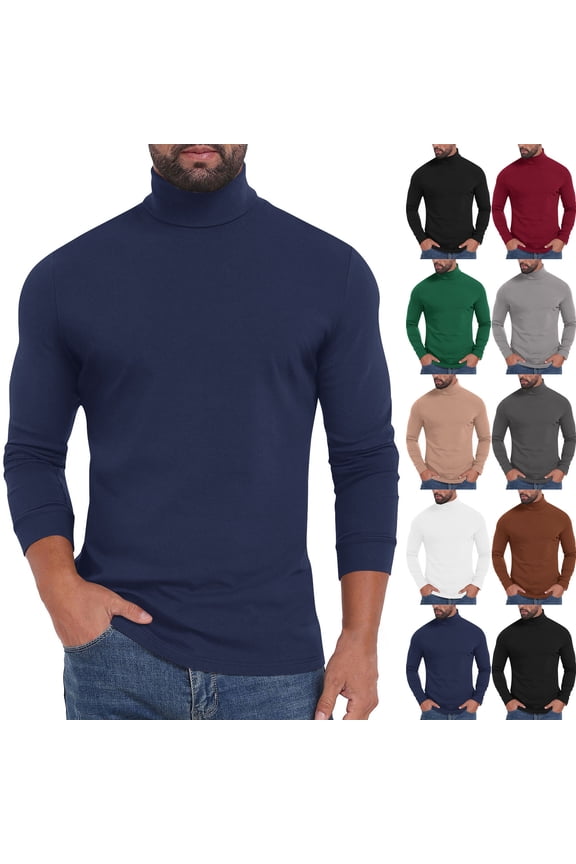 Men's Long Sleeve High Neck Shirt Solid Color Slim Base Layer Casual Breathable Sports Top