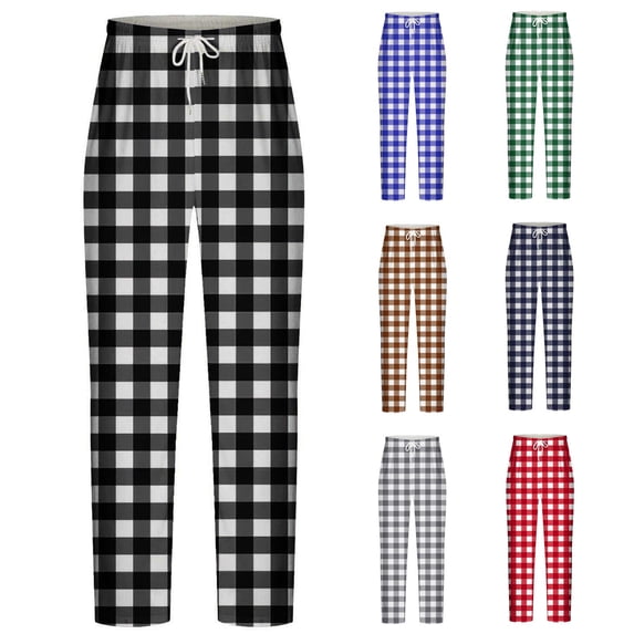 Swuxness Men's Pajama Long Pants Summer Loungewear Bottoms Printing Elastic Waist Straight-Leg