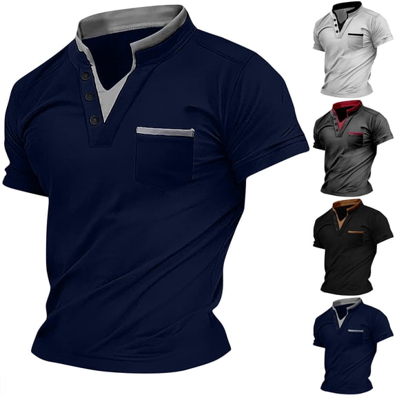 Swuxness Men's Solid Color Short Sleeve V-Neck Casual T-Shirt Summer Breathable Stylish Relaxed Classic