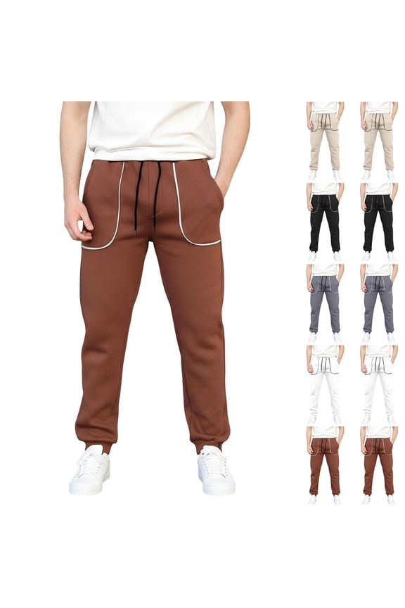 Men's and Big Men's Sweatpants Fashion Casual Loose Sports Drawstring Elastic Waistband Trousers Long Athletic Jogger Pants Brown, M