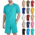 thumbnail image 1 of Swuxness Mens 2-Piece Set Short Sleeved Tops Running Fitness Sporty Pocket Drawstring Beach Short Pants, 1 of 5