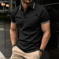 thumbnail image 1 of Swuxness Mens Black Casual Solid Color Turndown Collar Button Short Sleeve Top Casual Shirts, 1 of 5