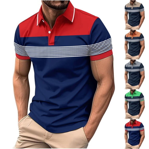 Swuxness Mens Casual Tee Solid Color Fold Turndown Collar Short Sleeve Top Casual Shirts