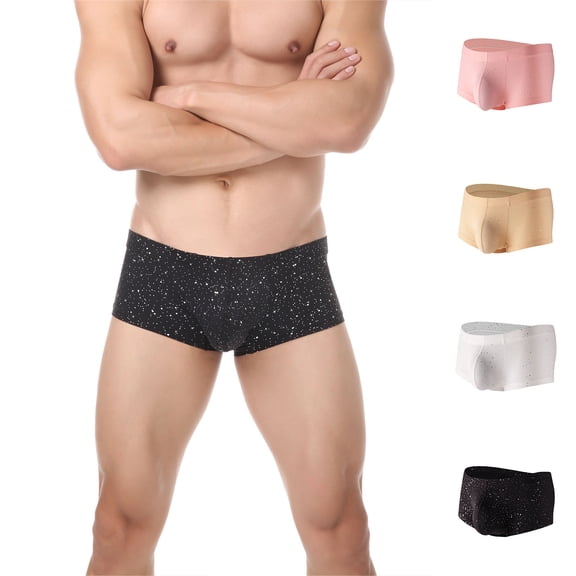 Swuxness Mens Classic Breathable Comfy Briefs, Men Sport Underpants, Men's Sequined U Pouch Low Waist Elastic Comfortable Breathable Stretch Soft Trunks Briefs White, XL