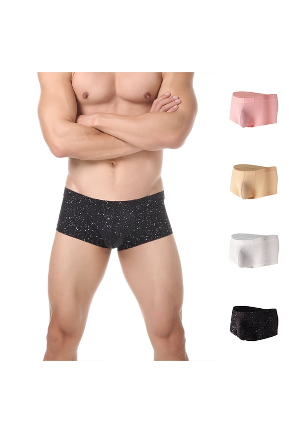 Mens Classic Breathable Comfy Briefs, Men Sport Underpants, Men's Sequined U Pouch Low Waist Elastic Comfortable Breathable Stretch Soft Trunks Briefs Black, XXL