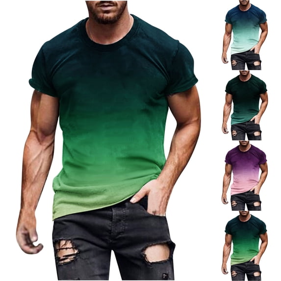 Swuxness Mens Gradient Print Crew Neck Short Sleeve Tee Casual Fashion Summer Daily Wear Top