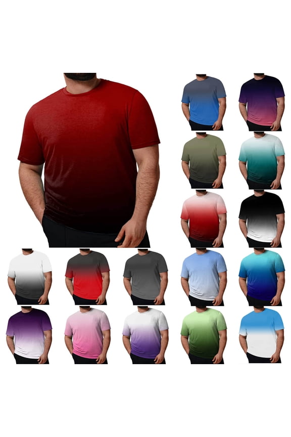 Mens Gradient Print Crew Neck Short Sleeve Tee Plus Size Casual Fashion Summer Top