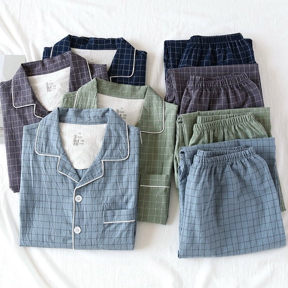 Swuxness Mens Long Sleeve Pajama 2 Piece Sets, Men's Long Pants Set, Men Button Casual Lapel Comfortable Breathable Lightweight Relaxed Fitted Pajama Set Gray, XL