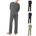 thumbnail image 1 of Swuxness Mens Long Sleeve Pajama 2 Piece Sets, Men's Long Pants Set, Men's Loose Solid Color Knit Crew Neck Top Pocket Pants Comfortable Breathable Lightweight Pajamas Set Dark Gray, XXXL, 1 of 5