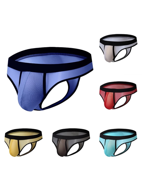 Mens Low Waist Thong Briefs, Men Sport Underpants, Men's Solid Color Comfortable Soft Breathable Lightweight Mesh Sheer Thong Panties Blue, L