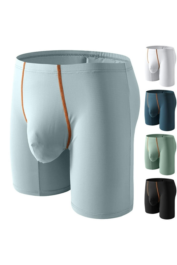 Mens Mid-Rises Soft Comfy Brief, Men Sport Underpants, Men's Extended Ice Silk Mid Length Casual Sports Mid Waist Comfortable Yoga Briefs Panties Black, L